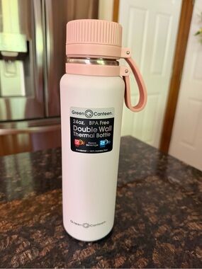 Green Canteen 24oz Double Wall Thermal Bottle - Pink Cap, White Body
